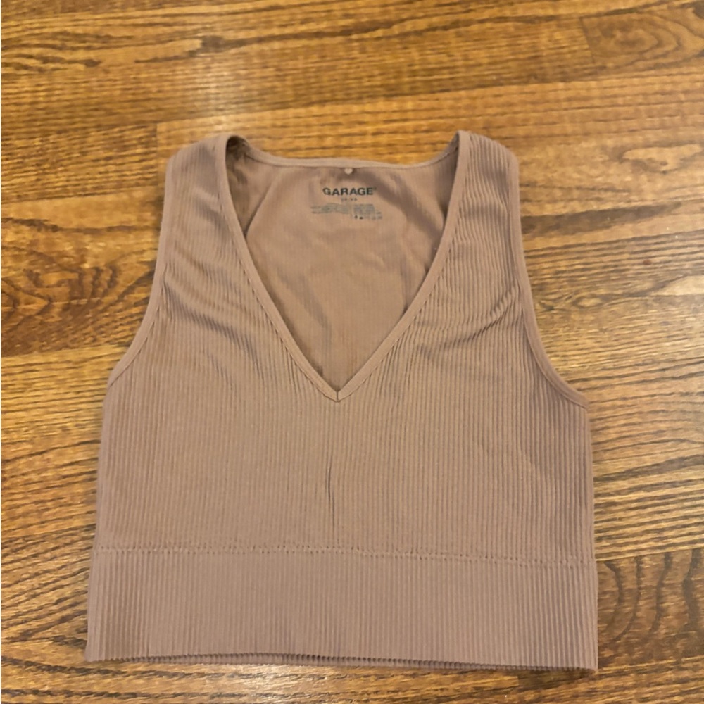 Garage Brown Ribbed Crop Tank Top
